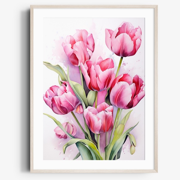 Other - Watercolor Tulips Wall Art Illustration Print Poster Unframed